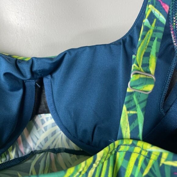 LANDS END Tankini Top Womens 2 Square Neck NEW Baltic Teal Multi Palm Underwire - Picture 5 of 7